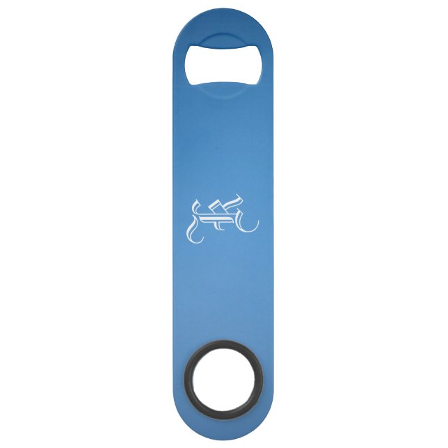 Monogrammed "K" Blue Gradient Bottle Opener Bar Key (Front)