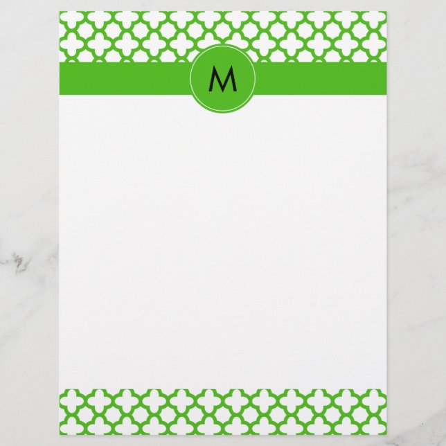 Monogrammed Kelly Green Quatrefoil Pattern (Front)