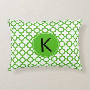 Monogrammed Kelly Green Quatrefoil Pattern Accent Pillow