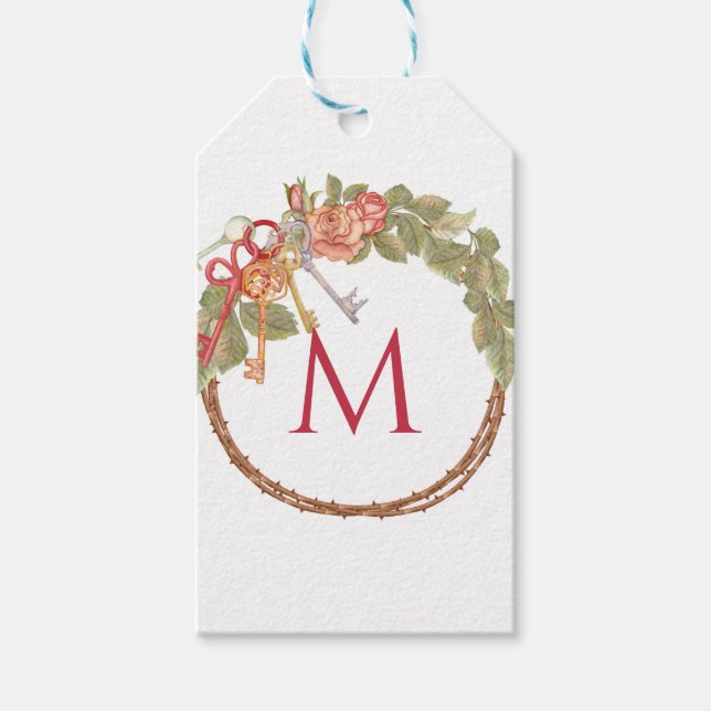 Monogrammed Key & Wreath  Gift Tags (Front)