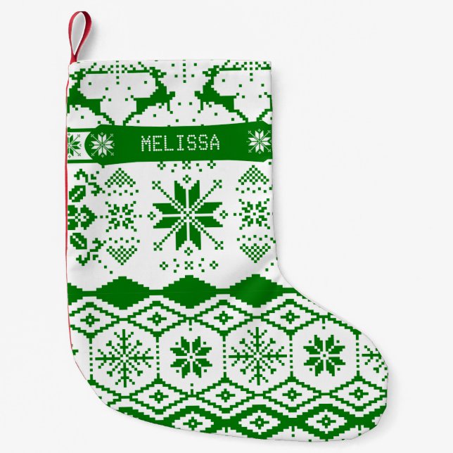 Monogrammed Knitted Christmas Reindeer Small Christmas Stocking (Front)