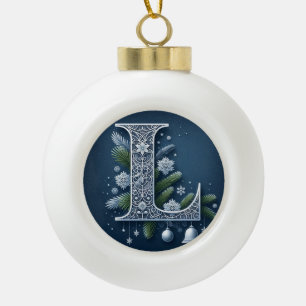 Monogrammed "L" Ceramic Ball Christmas Ornament