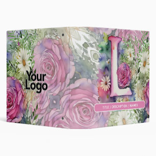 Monogrammed L Daisy Floral Watercolor Logo Punch Binder
