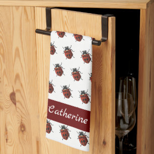 Monogrammed Ladybug Pattern Kitchen Towel