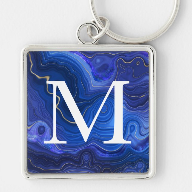 Monogrammed Lapis Lazuli Keychain (Front)