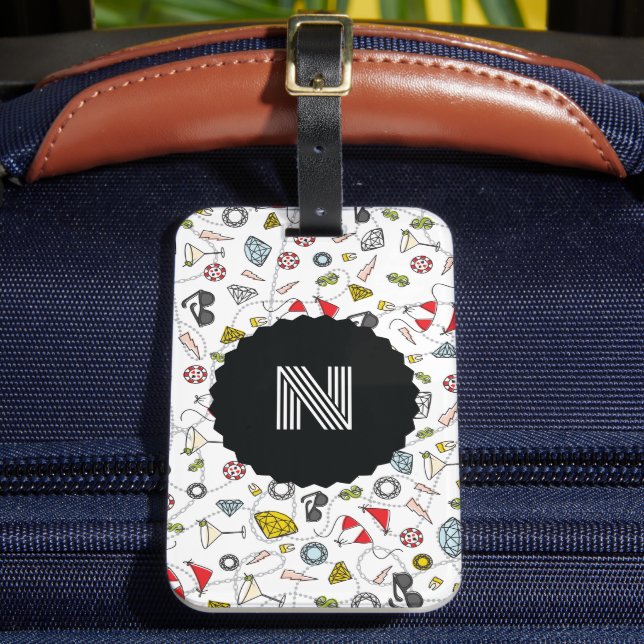 Monogrammed Las Vegas Pool Party Pattern Luggage Tag (Front Insitu 2)