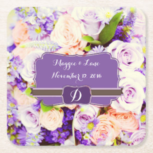 Monogrammed Lavendar Floral Paper Coasters