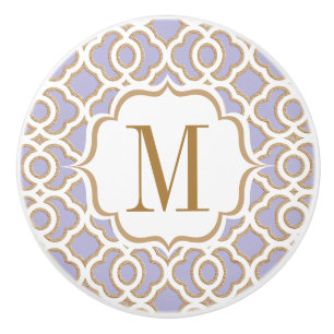 Monogrammed Lavender and Gold Moroccan Ceramic Knob