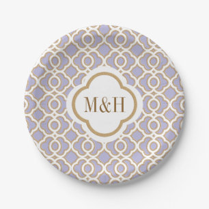 Monogrammed Lavender and Gold Moroccan Wedding Paper Plate