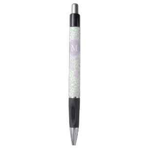 Monogrammed Lavender and Green Floral Damask Pen