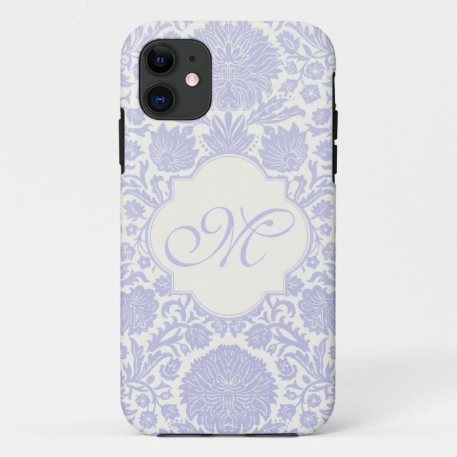 Monogrammed Lavender Floral Damask Case-Mate iPhone Case (Back)