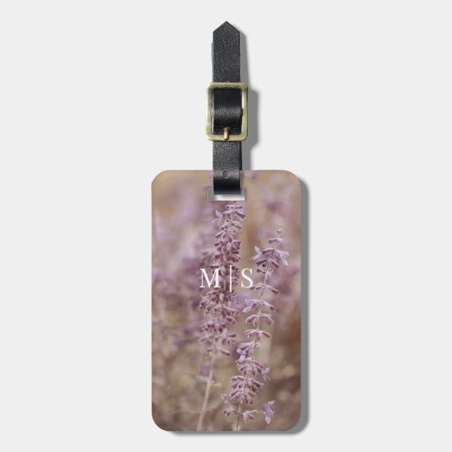 Monogrammed Lavender Montana Wildflowers Luggage Tag (Front Vertical)