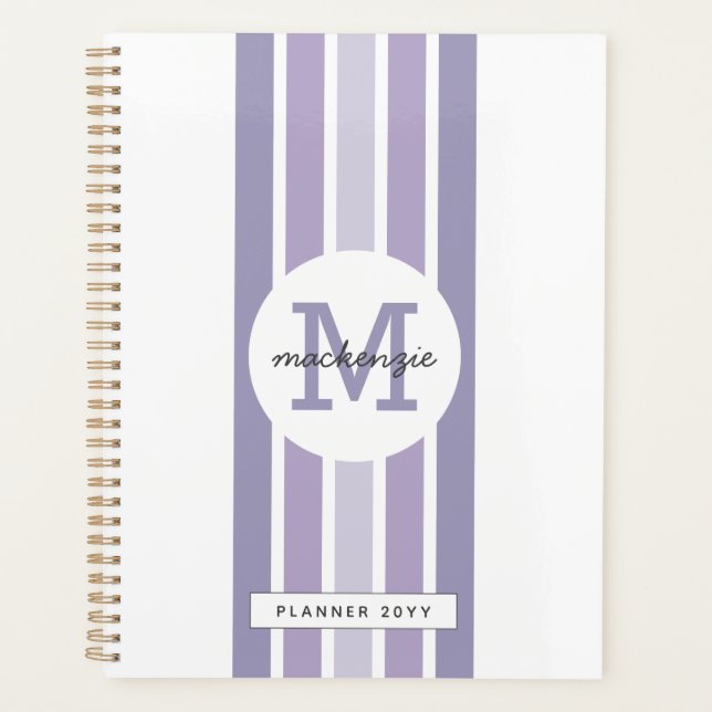 Monogrammed Lavender Shade Stripes Personalized Planner (Front)