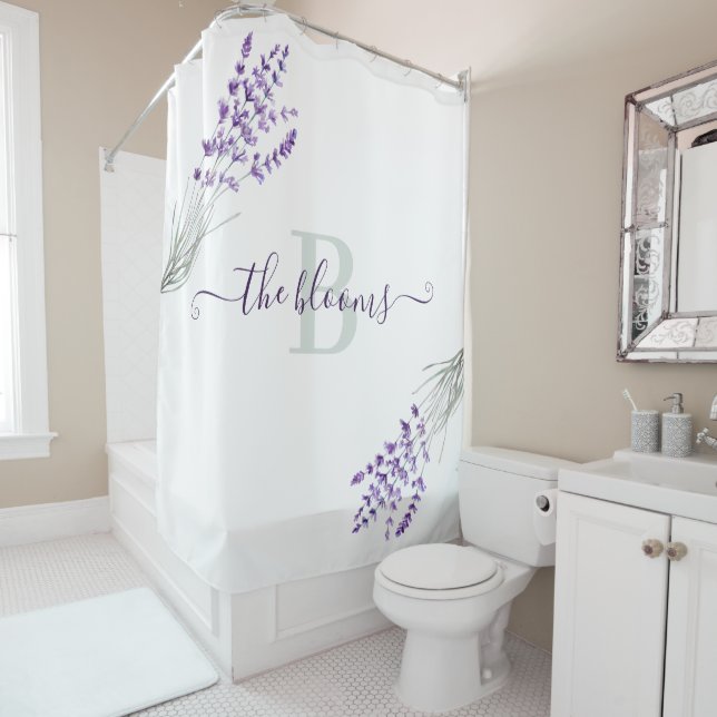 Monogrammed Lavender Shower Curtain (In Situ)