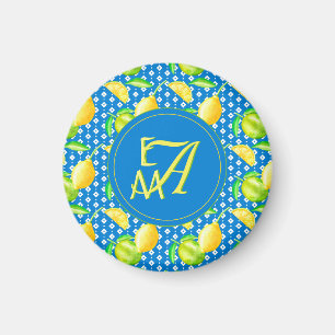 Monogrammed Lemon Tree Azure Blue Newlywed Decor Magnet