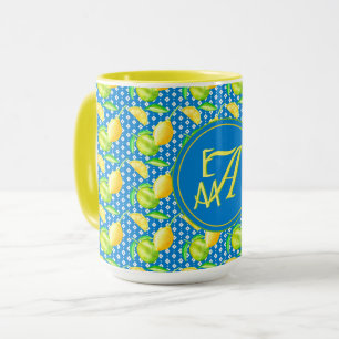 Monogrammed Lemon Tree Azure Blue Newlywed Decor Mug