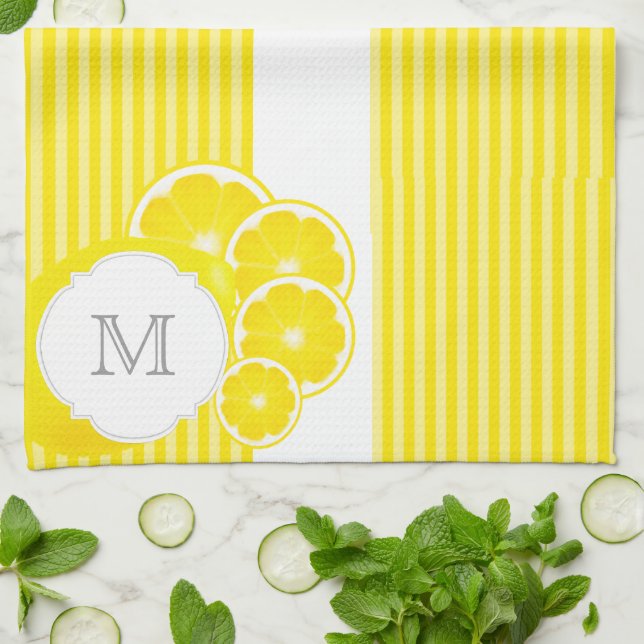 Monogrammed Lemons for Lemonade Kitchen Towel (Folded)