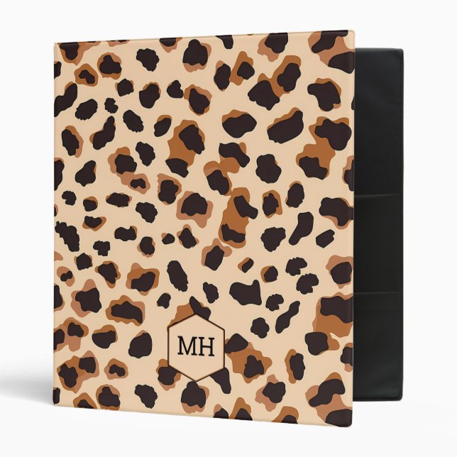 Monogrammed Leopard Brown Black Pattern Homework Binder (Front/Inside)