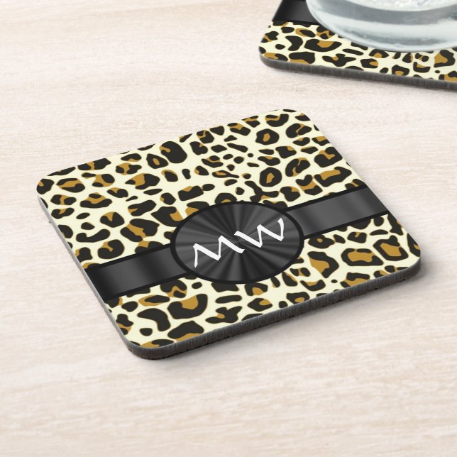 Monogrammed leopard print coaster (Left Side)
