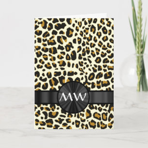 Monogrammed leopard print note card
