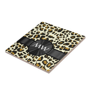 Monogrammed leopard print tile