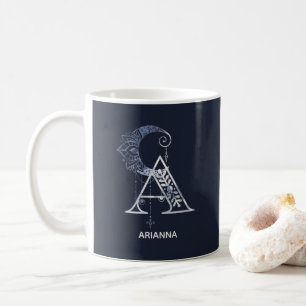 Monogrammed Letter A Boho Crescent Moon Mandala Coffee Mug