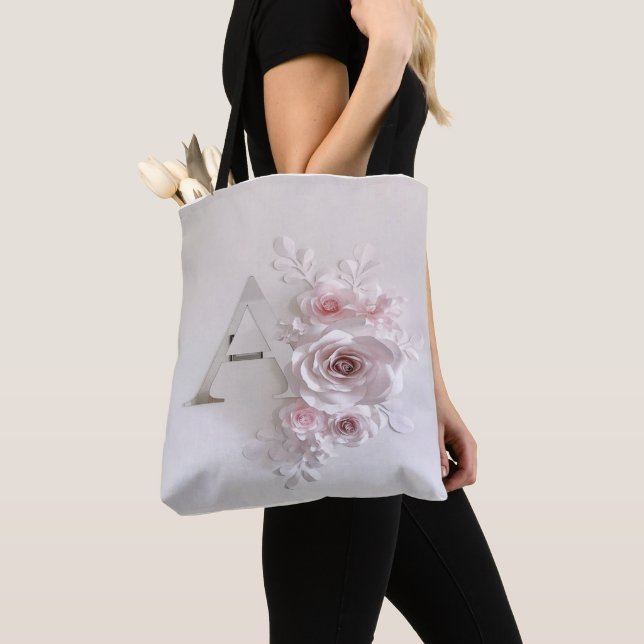  Monogrammed Letter A Floral Tote Bag (Close Up)
