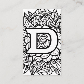 Monogrammed Letter D Simple Black and White Floral Business Card
