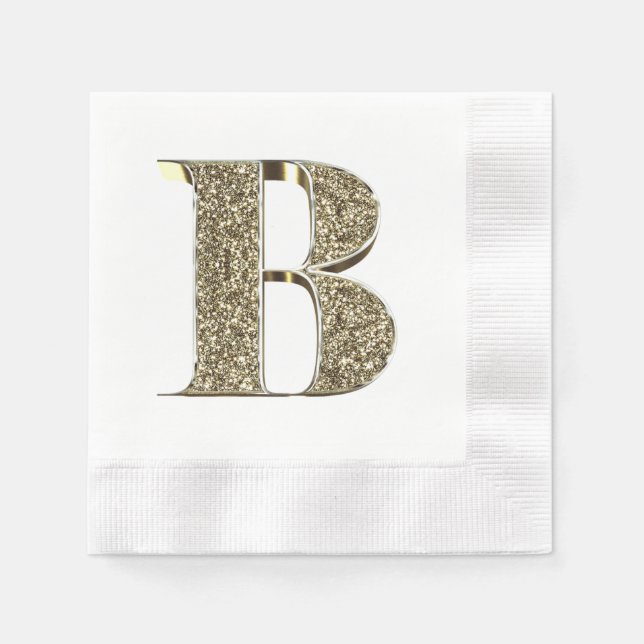 Monogrammed Letter Initial B Gold Sparkles Elegant Napkin (Front)