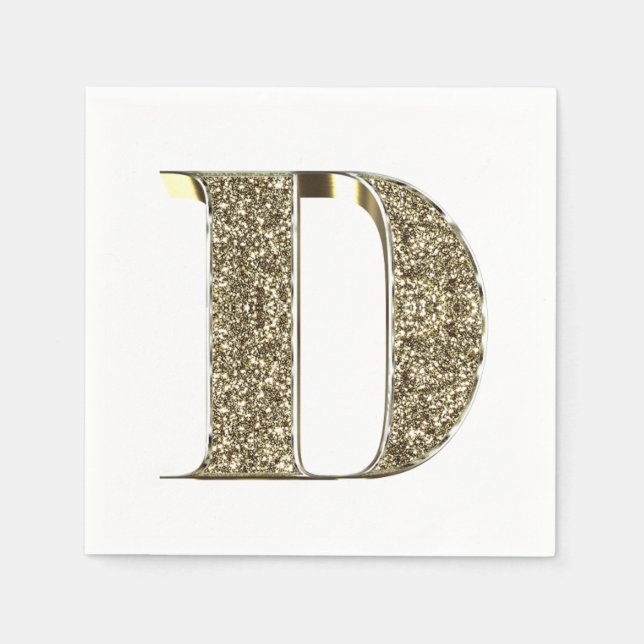 Monogrammed Letter Initial D Gold Sparkles Elegant Napkin (Front)