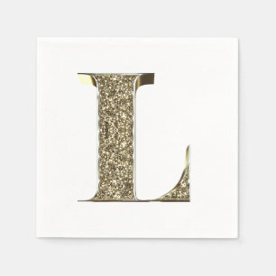 Monogrammed Letter Initial L Gold Sparkles Elegant Napkin