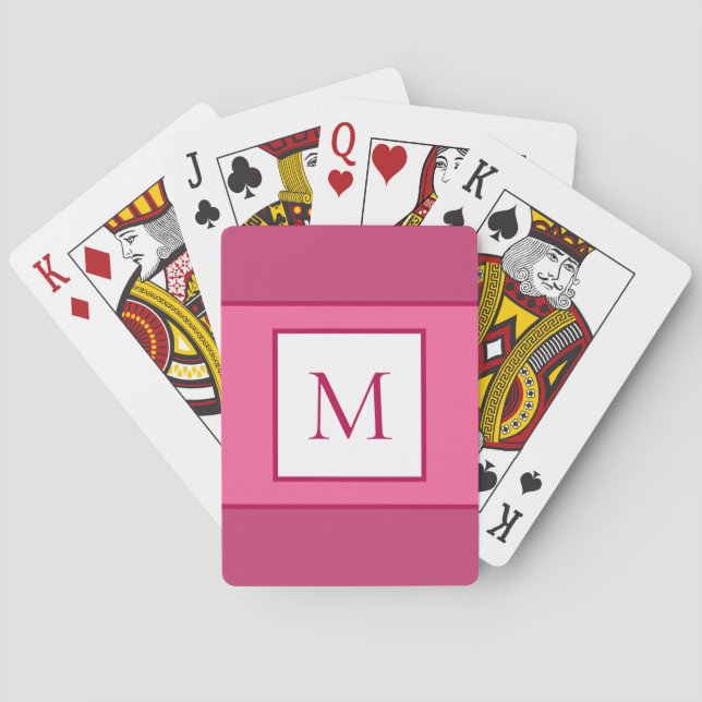 Monogrammed Letter Initial Modern Pink White Playing Cards (Back)