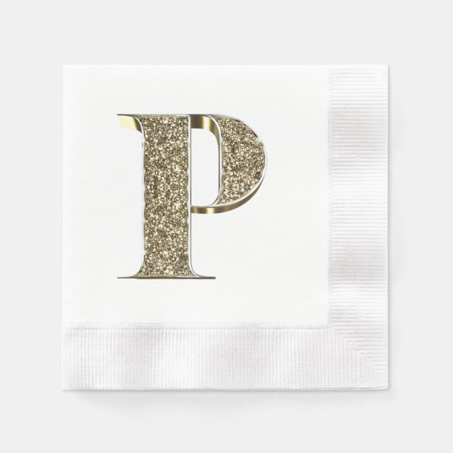 Monogrammed Letter Initial P Gold Sparkles Elegant Napkin (Front)