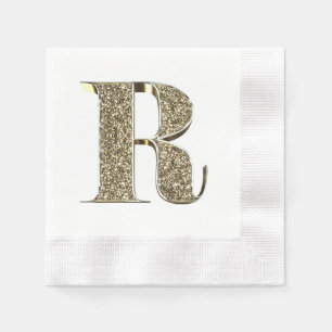 Monogrammed Letter Initial R Gold Sparkles Elegant Napkin