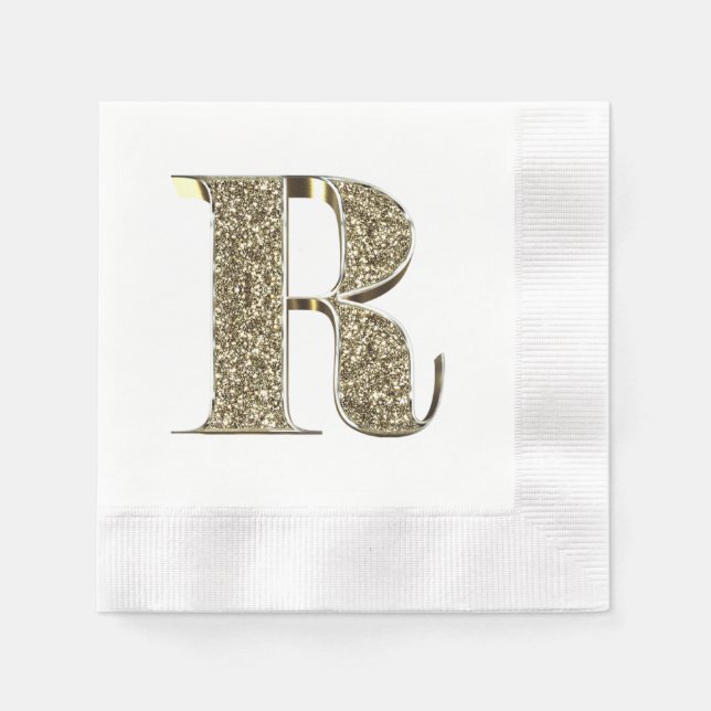 Monogrammed Letter Initial R Gold Sparkles Elegant Napkin (Front)