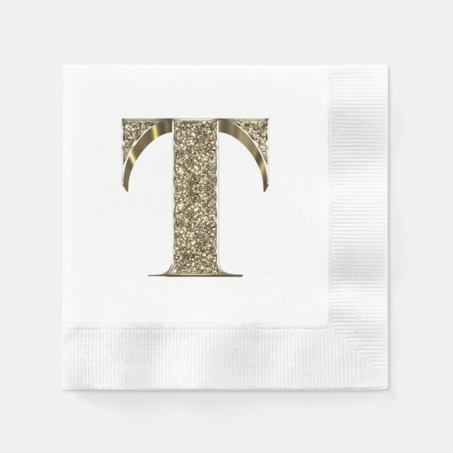 Monogrammed Letter Initial T Gold Sparkles Elegant Napkin (Front)