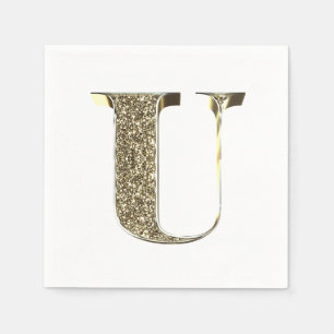 Monogrammed Letter Initial U Gold Sparkles Elegant Napkin
