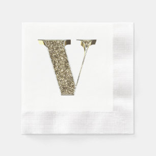 Monogrammed Letter Initial V Gold Sparkles Elegant Napkin