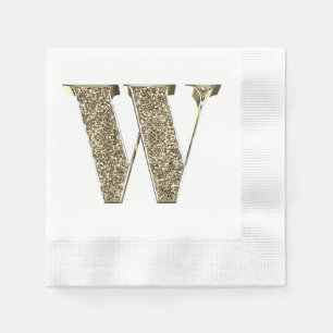 Monogrammed Letter Initial W Gold Sparkles Elegant Napkin
