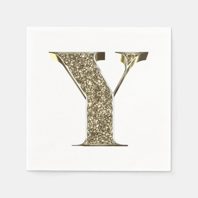 Monogrammed Letter Initial Y Gold Sparkles Elegant Napkin (Front)