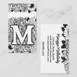 Monogrammed Letter M Simple Chic Floral Sunflower Business Card