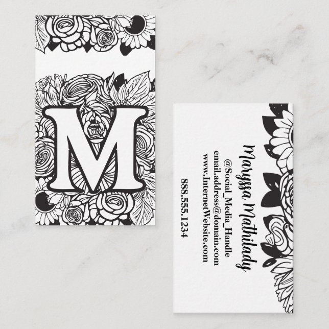 Monogrammed Letter M Simple Chic Floral Sunflower Business Card (Front/Back)
