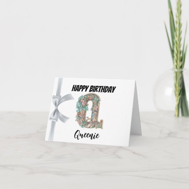 Monogrammed letter "Q" Happy Birthday Card (Front)