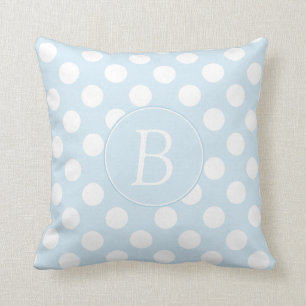 Monogrammed Light Blue and White Polka Dot Pillow