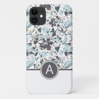 Monogrammed Light Blue Floral Watercolor Vine 