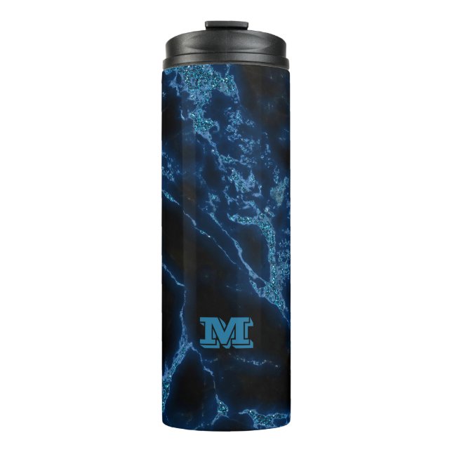 Monogrammed Light Blue Glitter Thermal Tumbler (Front)