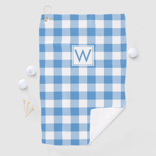 Monogrammed Light Blue White Gingham Plaid Pattern Golf Towel