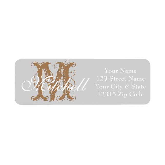 Monogrammed Light Gray return address labels (Front)