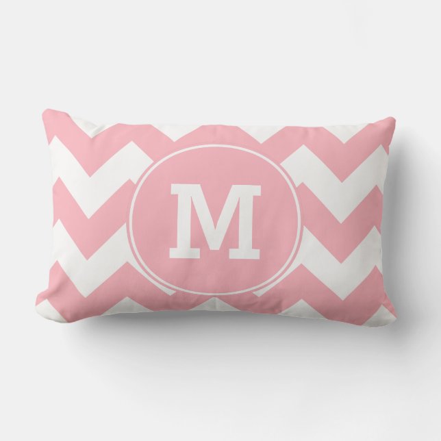Monogrammed Light Pink Zigzag Pattern Lumbar Pillow (Front)
