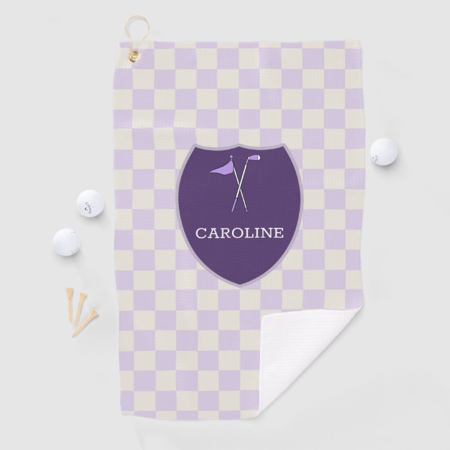 Monogrammed light Purple Checks & golf club & flag Towel (InSitu)